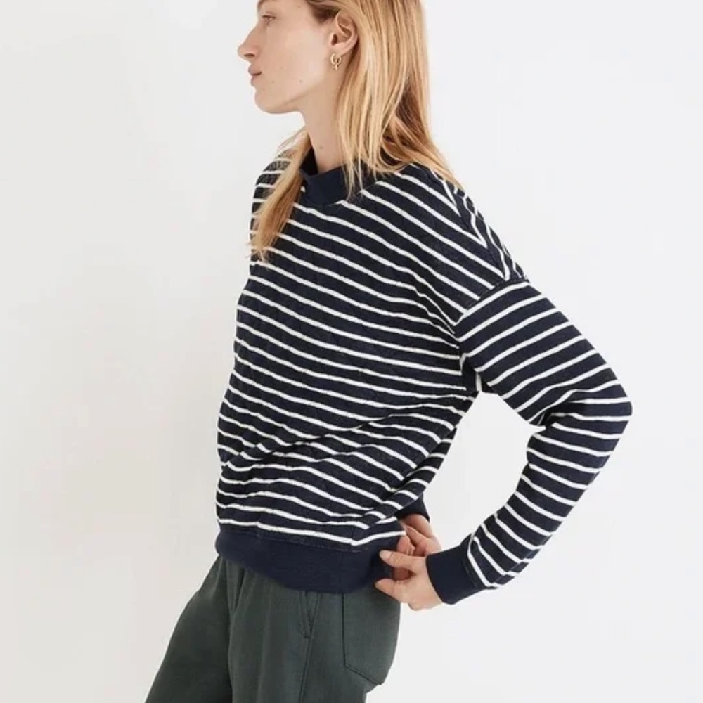 MADEWELL Striped Quilted Sweatshirt Pullover Sweater Top